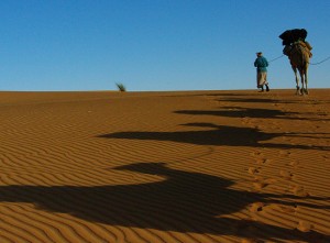 Maure mit Karawane in der Sahara